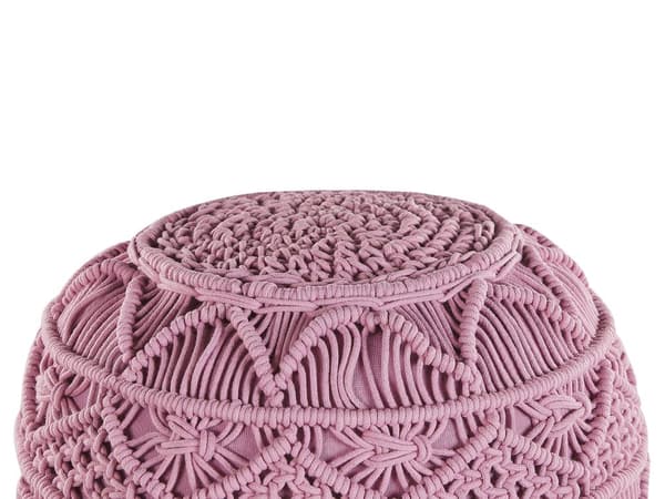 Puff Rosa Bomull Chunky Virkad Rund Flätad Fotpall