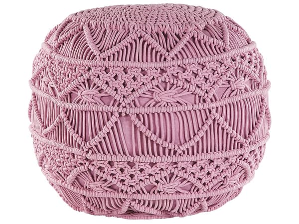 Puff Rosa Bomull Chunky Virkad Rund Flätad Fotpall