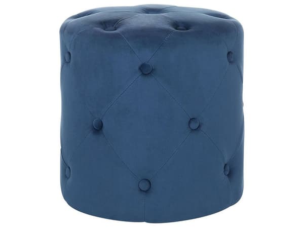 Puf Mørkeblå Velour ø 40 cm Retro Design Rund Fodskammel Fodstøtte Knap Tuftet Siddepuf Boligindretning Stue Soveværelse Sminkebord Tilbehør