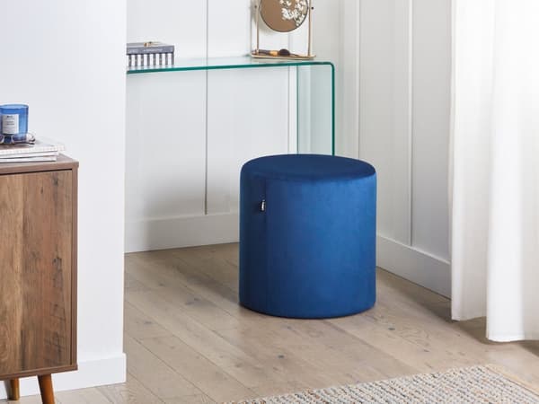 Puf Mørkeblå Polyester Velour 47x47 cm Glam Moderne Design Rund Sæde Fodskammel Boligindretning Stue Soveværelse Spisestue