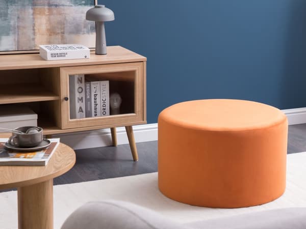 Puf Orange Polyester Velour Træ ø 61 cm Glam Moderne Design Rund Fodskammel Skammel Fodstøtte Boligindretning Stue Soveværelse Børneværelse