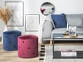 Miniatyrbild 2 av 5: Rund Tuftad Mörkblå Schäslong Sittpuff Fotpall Chesterfield