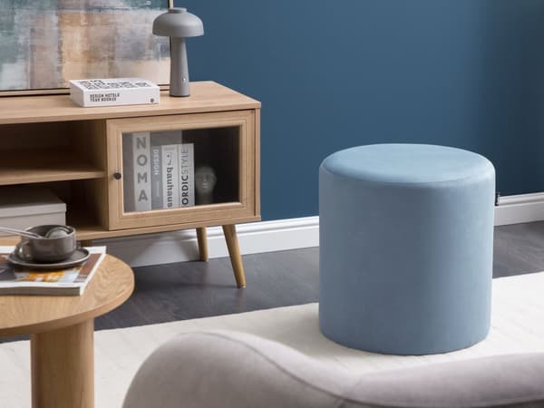 Sittpuff Sammet Ljusblå Rund Ottoman Fotpall