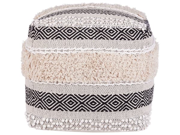Puf Beige Bomuld Sort Geometrisk Mønster Boho Stil