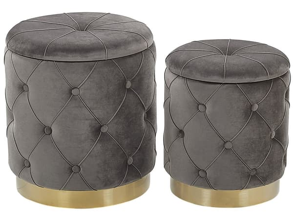 Rahi harmaa 2 kpl samettiverhoilu säilytystila nappikoristelu pyöreä retro glamour