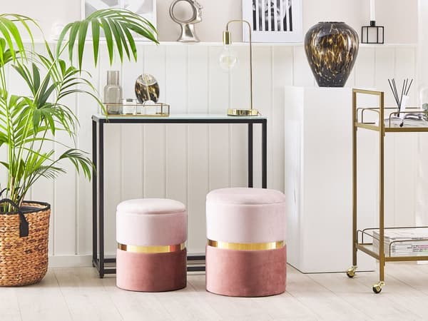 Rahisetti vaaleanpunainen samettinen säilytystilalla kultainen panta 2 kpl retro-tyyli
