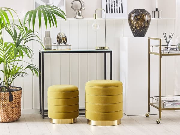 Rahi säilytystila sametti polyesteri verhoilu sinapinkeltainen pyöreä 2 kpl moderni retro tyyli