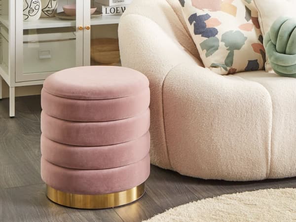 Set med 2 sittpuffar med förvaring Gul Sammet Guldbas i rostfritt stål Modern design
