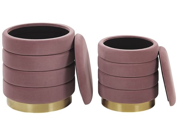 Set med 2 sittpuffar med förvaring Gul Sammet Guldbas i rostfritt stål Modern design