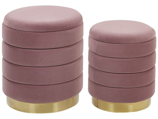 Set med 2 sittpuffar med förvaring Gul Sammet Guldbas i rostfritt stål Modern design