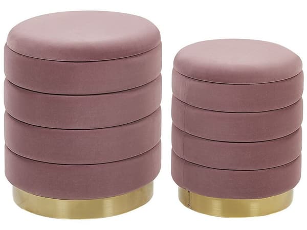 Set med 2 sittpuffar med förvaring Gul Sammet Guldbas i rostfritt stål Modern design
