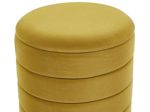 Set med 2 st Sittpuffar med förvaring Senapsgul Polyester Sammetsklädsel Guldbas Glamorös design Vardagsrumstillbehör