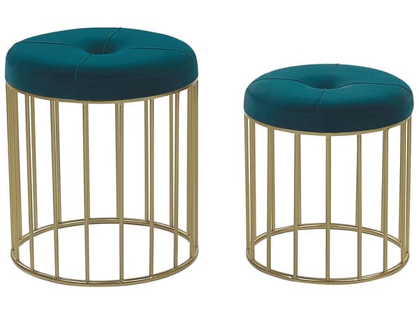 Set med 2 sittpuffar Blågrön Polyester Sammetklädsel Guld Järnbas Modern design