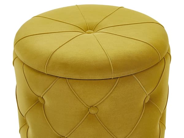 Set med 2 sittpuffar med förvaring Senapsgul Polyester Sammet Tuftad klädsel Guld Underrede Med knappar Retro Design