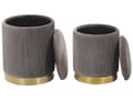 Miniatyrbild 4 av 7: Set med 2 puffar med förvaring Grå Polyester Sammet Klädsel Guld Bas Modern Design Horisontell Tuft Vardagsrum Accentpjäs