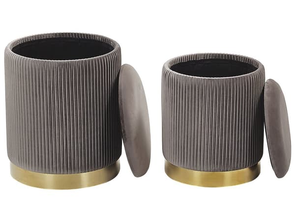 Set med 2 puffar med förvaring Grå Polyester Sammet Klädsel Guld Bas Modern Design Horisontell Tuft Vardagsrum Accentpjäs