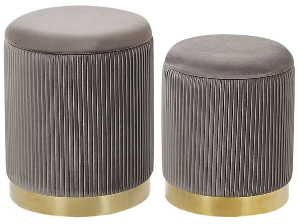 Set med 2 puffar med förvaring Grå Polyester Sammet Klädsel Guld Bas Modern Design Horisontell Tuft Vardagsrum Accentpjäs