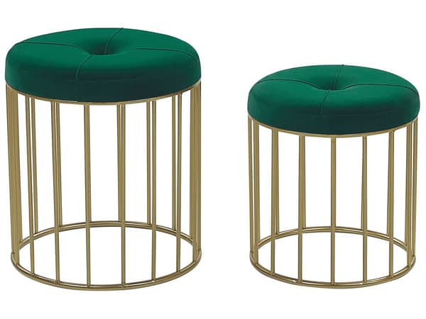 Set med 2 puffar Mörkgrön Sammetsklädsel Guld Järnunderrede Modern Design