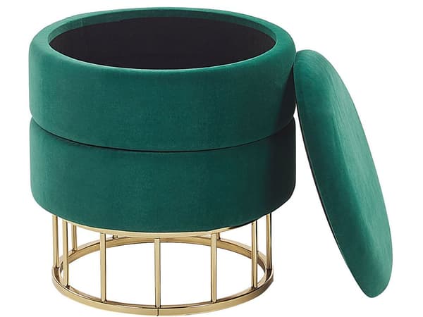 Sittpuff med förvaring Mörkgrön Polyester Sammet Guldbas Glamorös design Vardagsrumstillbehör