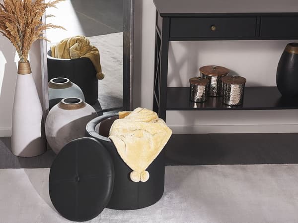 Skammel Sort Imiteret Læder 40 x 38 cm med Opbevaringsskammel Glamourøs Stil