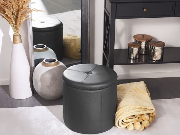 Skammel Sort Imiteret Læder 40 x 38 cm med Opbevaringsskammel Glamourøs Stil