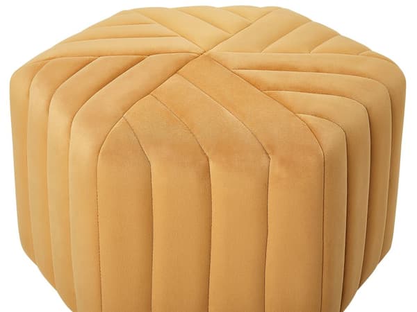 Puf Gul Velour ø 53 x 29 cm Geometrisk Retro Design Sekskantet Rund Quiltet Siddepude Fodskammel Fodstøtte Boligindretning Soveværelse Stue