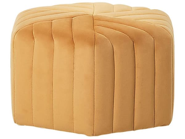 Puf Gul Velour ø 53 x 29 cm Geometrisk Retro Design Sekskantet Rund Quiltet Siddepude Fodskammel Fodstøtte Boligindretning Soveværelse Stue