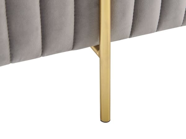 Puf Grå Velour Guld Metalben 93 cm Rektangulær Dekorativ Rillet Siddepuf med Ben Glamourstil Polstret til Stue Soveværelse Indretning