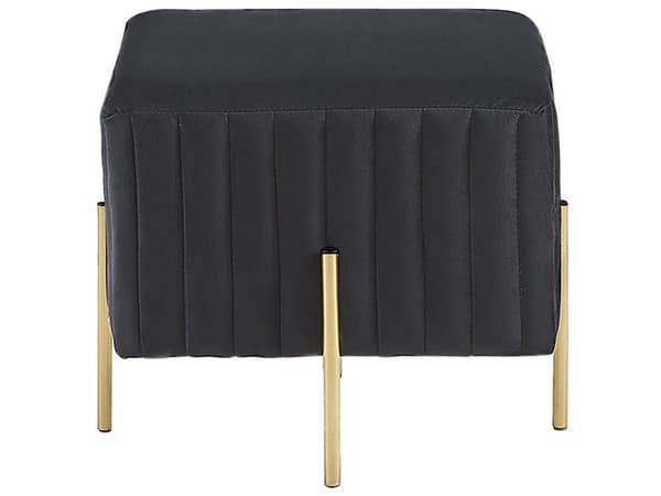 Puf Sort Velour Guld Metalben 93 cm Rektangulær Dekorativ Rillet Siddepuf med Ben Glamourstil Polstret til Stue Soveværelse Indretning