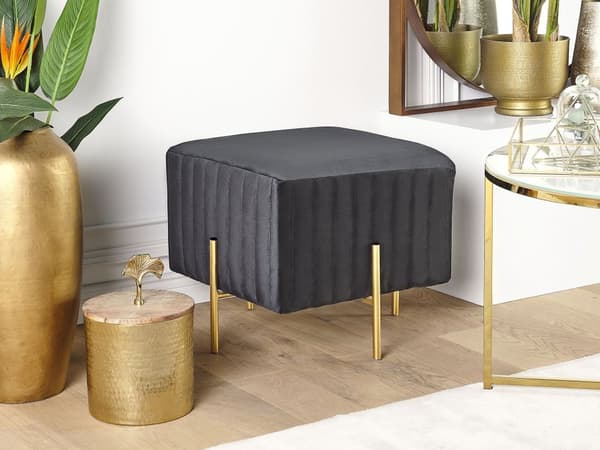 Puf Sort Velour Guld Metalben 93 cm Rektangulær Dekorativ Rillet Siddepuf med Ben Glamourstil Polstret til Stue Soveværelse Indretning