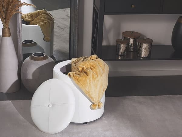 Skammel Hvidt Imiteret Læder 40 x 38 cm med Opbevaringsskammel Glamourøs Stil