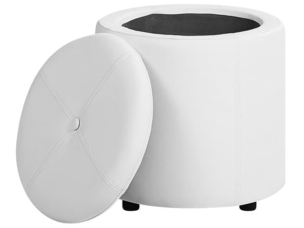 Skammel Hvidt Imiteret Læder 40 x 38 cm med Opbevaringsskammel Glamourøs Stil