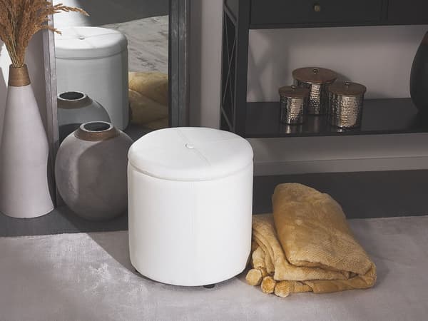 Skammel Hvidt Imiteret Læder 40 x 38 cm med Opbevaringsskammel Glamourøs Stil