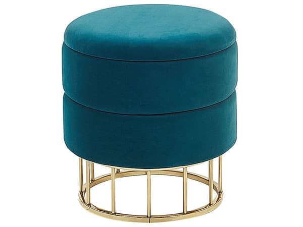 Puf med Opbevaring Turkis Guld Polyester Velour Glamourøst Retro Design Sæde Blågrøn Fodskammel Hjem Indretning Stue Soveværelse Børneværelse