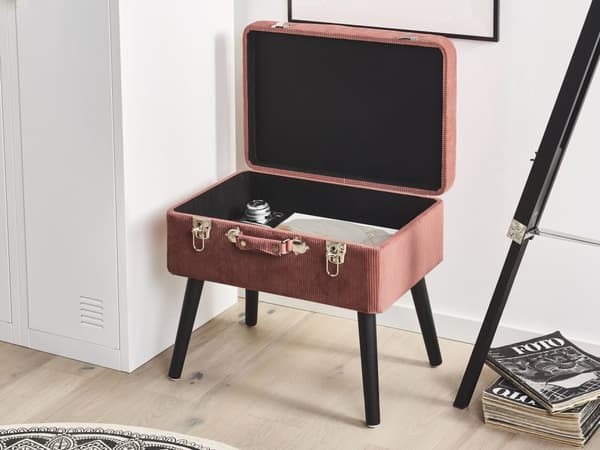 Jakkara vaaleanpunainen vakosametti verhoiltu 52 x 36 cm puujalat säilytystilalla nappituftattu retro tyyli