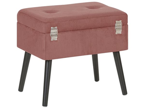 Jakkara vaaleanpunainen vakosametti verhoiltu 52 x 36 cm puujalat säilytystilalla nappituftattu retro tyyli