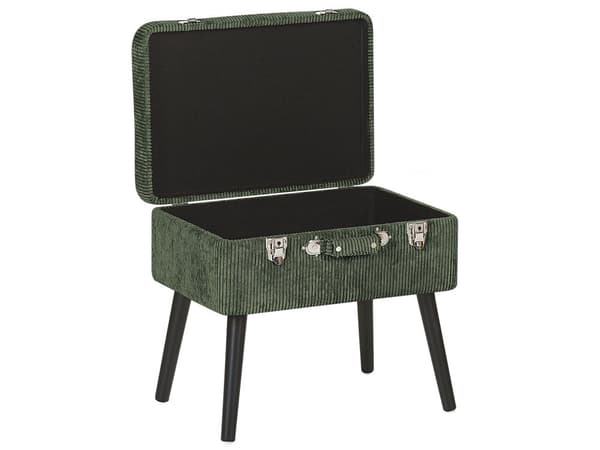 Jakkara tummanvihreä vakosametti verhoiltu 52 x 36 cm puujalat säilytystilalla nappituftattu retro tyyli