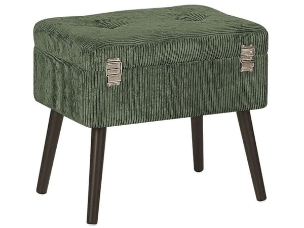 Jakkara tummanvihreä vakosametti verhoiltu 52 x 36 cm puujalat säilytystilalla nappituftattu retro tyyli