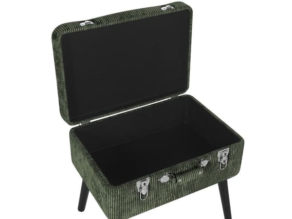 Jakkara tummanvihreä vakosametti verhoiltu 52 x 36 cm puujalat säilytystilalla nappituftattu retro tyyli