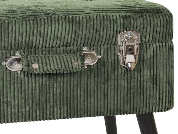 Jakkara tummanvihreä vakosametti verhoiltu 52 x 36 cm puujalat säilytystilalla nappituftattu retro tyyli