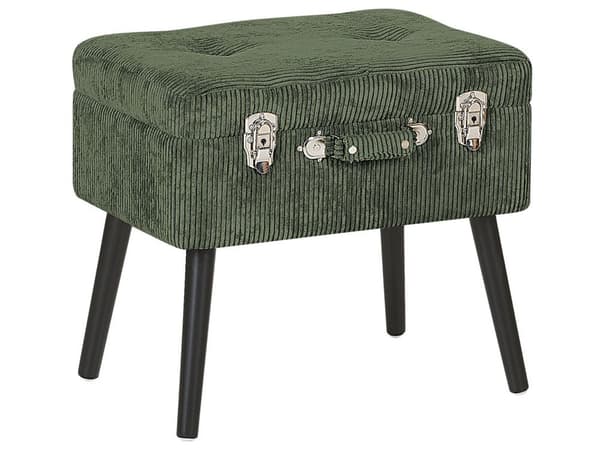 Skammel Grøn Velour Træben 46 x 52 x 36 cm Polstret Puf med Opbevaring Moderne Design Kuffertformet Sengebord Soveværelse