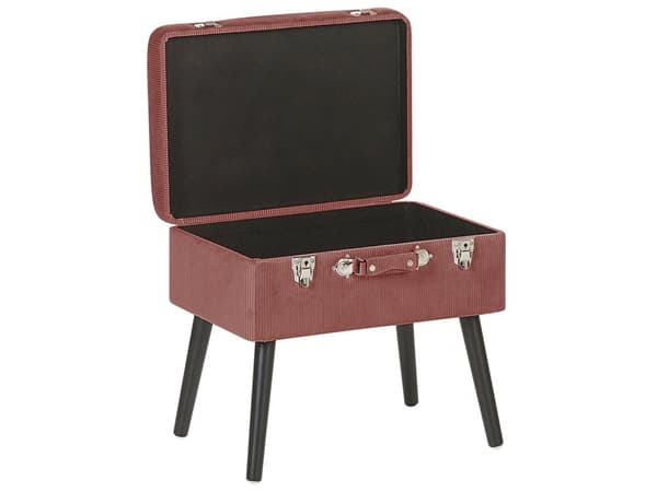 Skammel Lyserød Velour Træben 46 x 52 x 36 cm Polstret Puf med Opbevaring Moderne Design Kuffertformet Sengebord Soveværelse