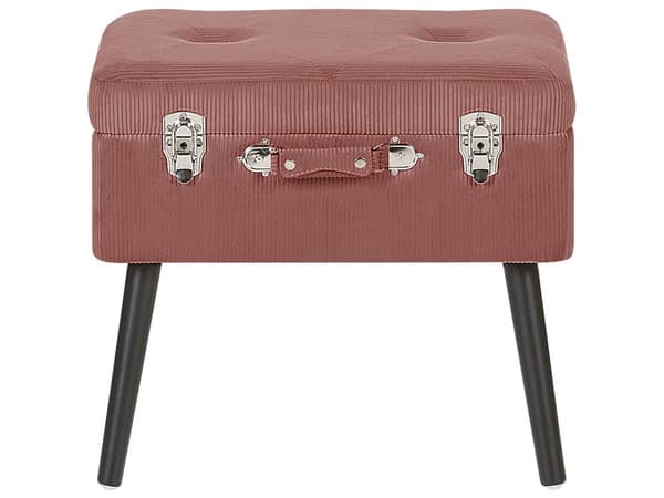 Skammel Lyserød Velour Træben 46 x 52 x 36 cm Polstret Puf med Opbevaring Moderne Design Kuffertformet Sengebord Soveværelse
