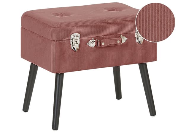 Skammel Lyserød Velour Træben 46 x 52 x 36 cm Polstret Puf med Opbevaring Moderne Design Kuffertformet Sengebord Soveværelse