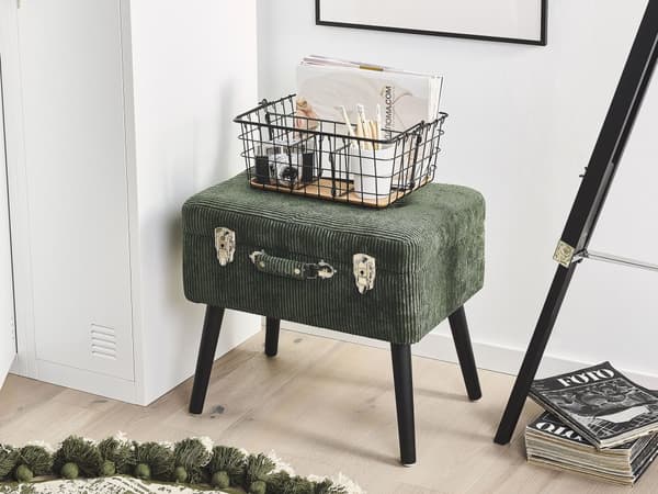 Pall med förvaring Grön Manchester stoppade svarta ben Resväska Design Knappar