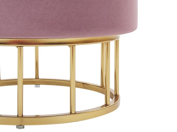 Puf med Opbevaring Guld Lyserød Polyester Velour 37 x 37 cm Glamourøst Retro Design Rund Fodskammel Hjem Indretning Soveværelse Børneværelse