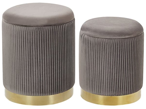 Puf med Opbevaring 2 stk Grå Guld Polyester Velour Jern Glam Retro Design 2 x Fodskammel Fodstøtte Sæde Boligindretning Stue Soveværelse