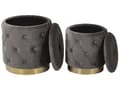 Miniatyrbillede 4 af 6: Puf med Opbevaring Grå Guld Velour 2 stk Sæt 40 / 33 Rund Siddepuf Retro Glamour Design Knappet Fodskammel Hjem Indretning Stue Soveværelse
