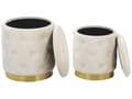 Miniatyrbillede 5 af 8: Puf med Opbevaring Hvid Guld Velour 2 stk Sæt 40 / 33 Rund Siddepuf Retro Glamour Design Knappet Fodskammel Hjem Indretning Stue Soveværelse