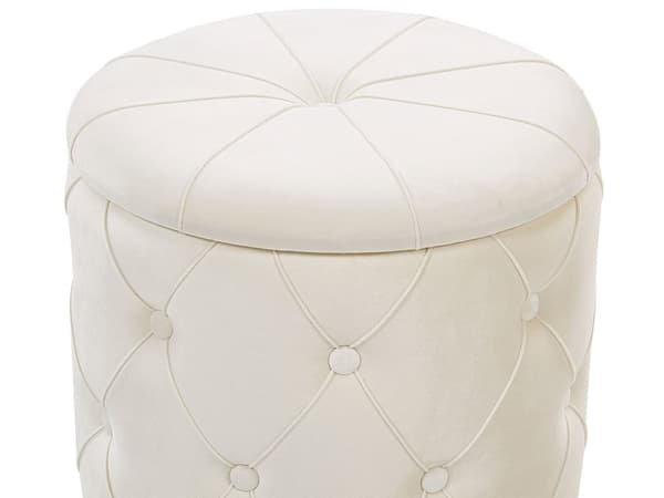 Puf med Opbevaring Hvid Guld Velour 2 stk Sæt 40 / 33 Rund Siddepuf Retro Glamour Design Knappet Fodskammel Hjem Indretning Stue Soveværelse